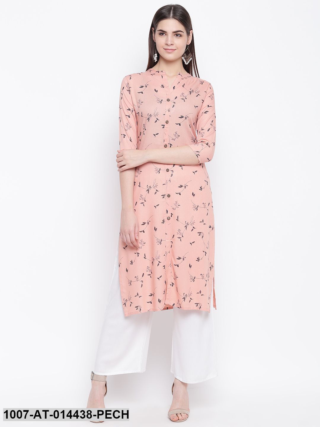 Printed Cotton Straight Kurta (Peach)