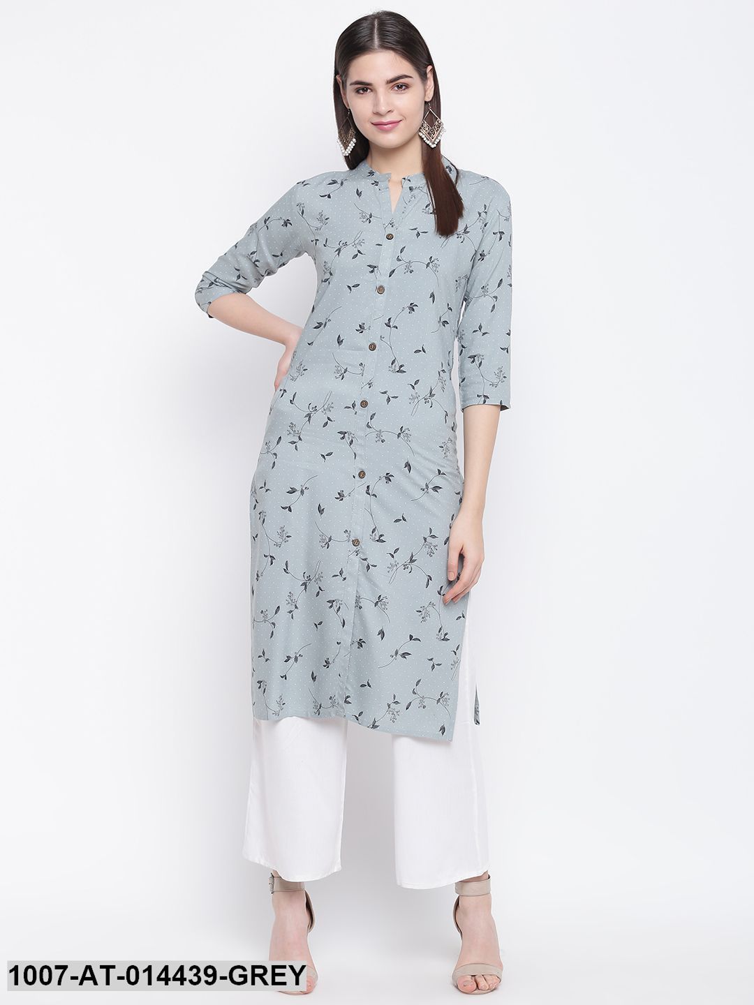 Printed Cotton Straight Kurta (Grey)