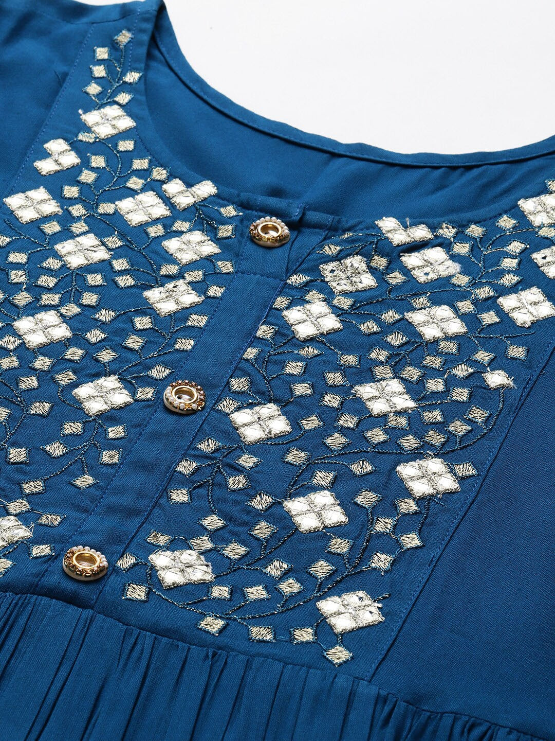 Embroidered Rayon Flared Kurta (Teal Blue)