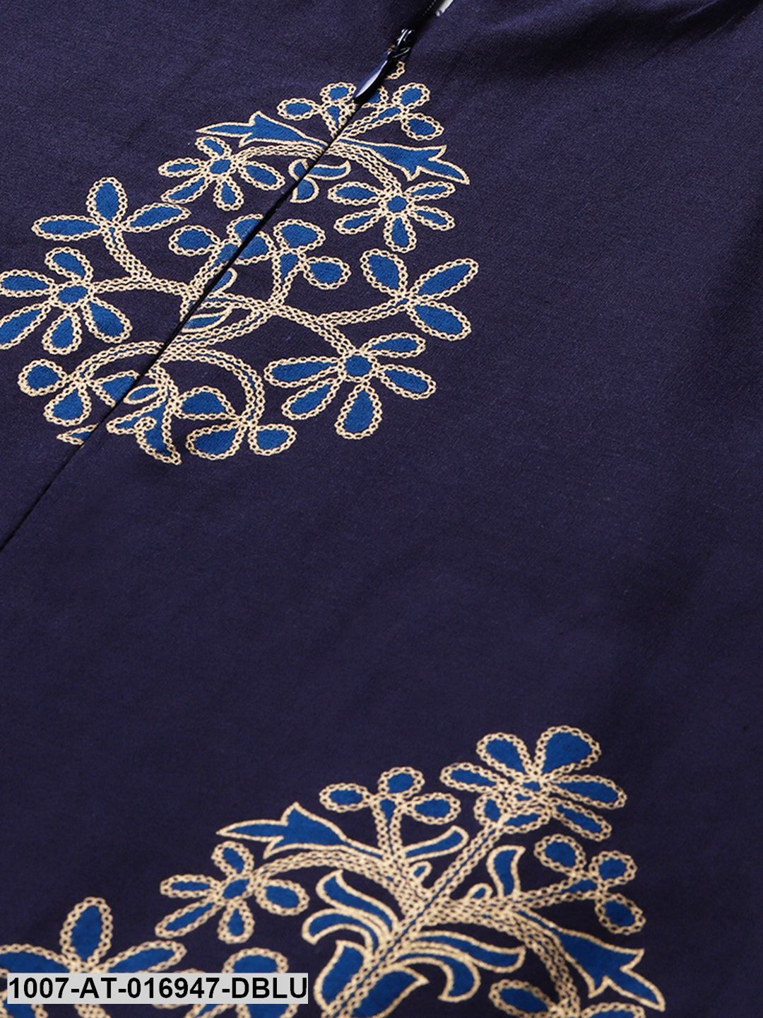 Gold Print Cotton Front Slit Kurta (Dark Blue)