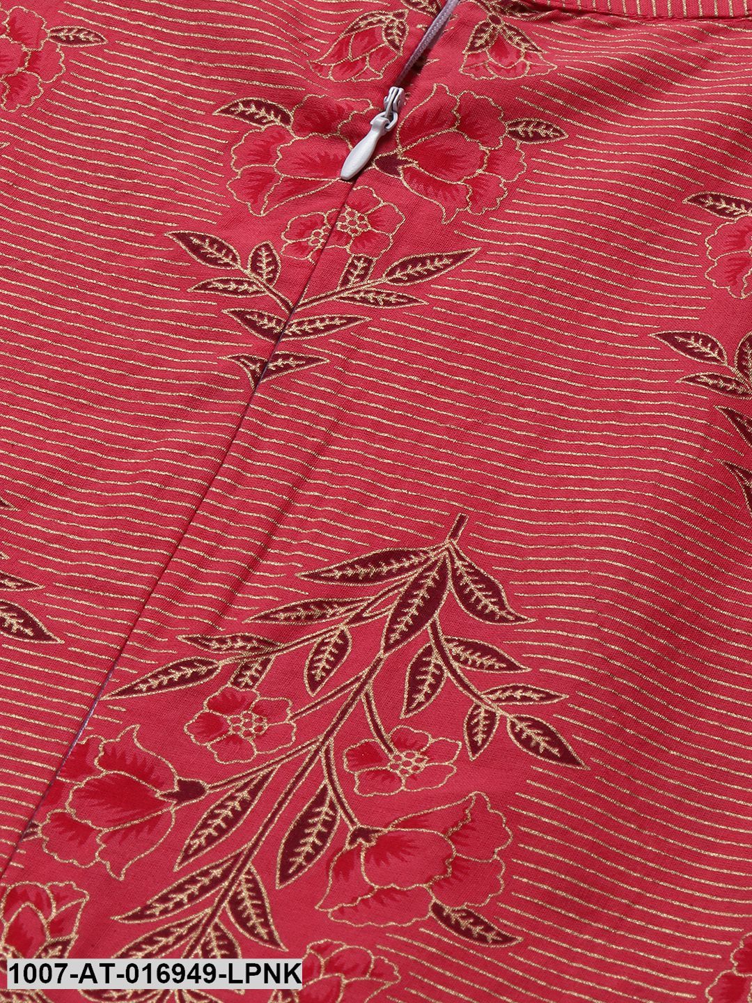 Floral Print Cotton Front Slit Kurta (Peach)