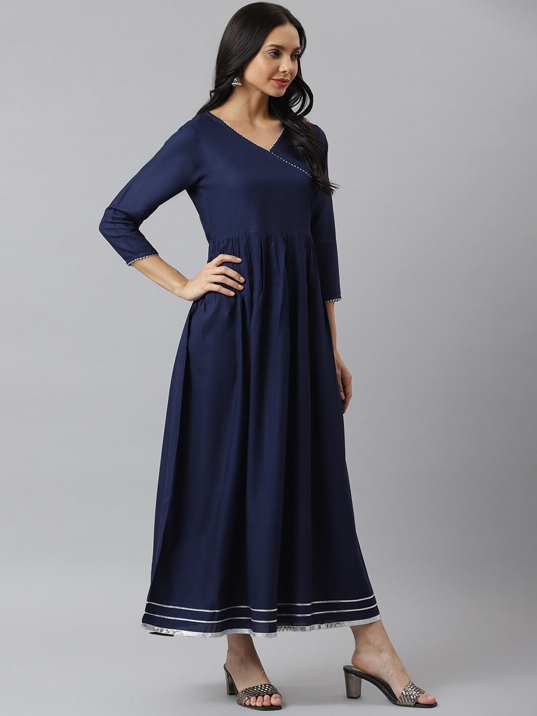 Solid Rayon Angrakha Kurta With Dupatta