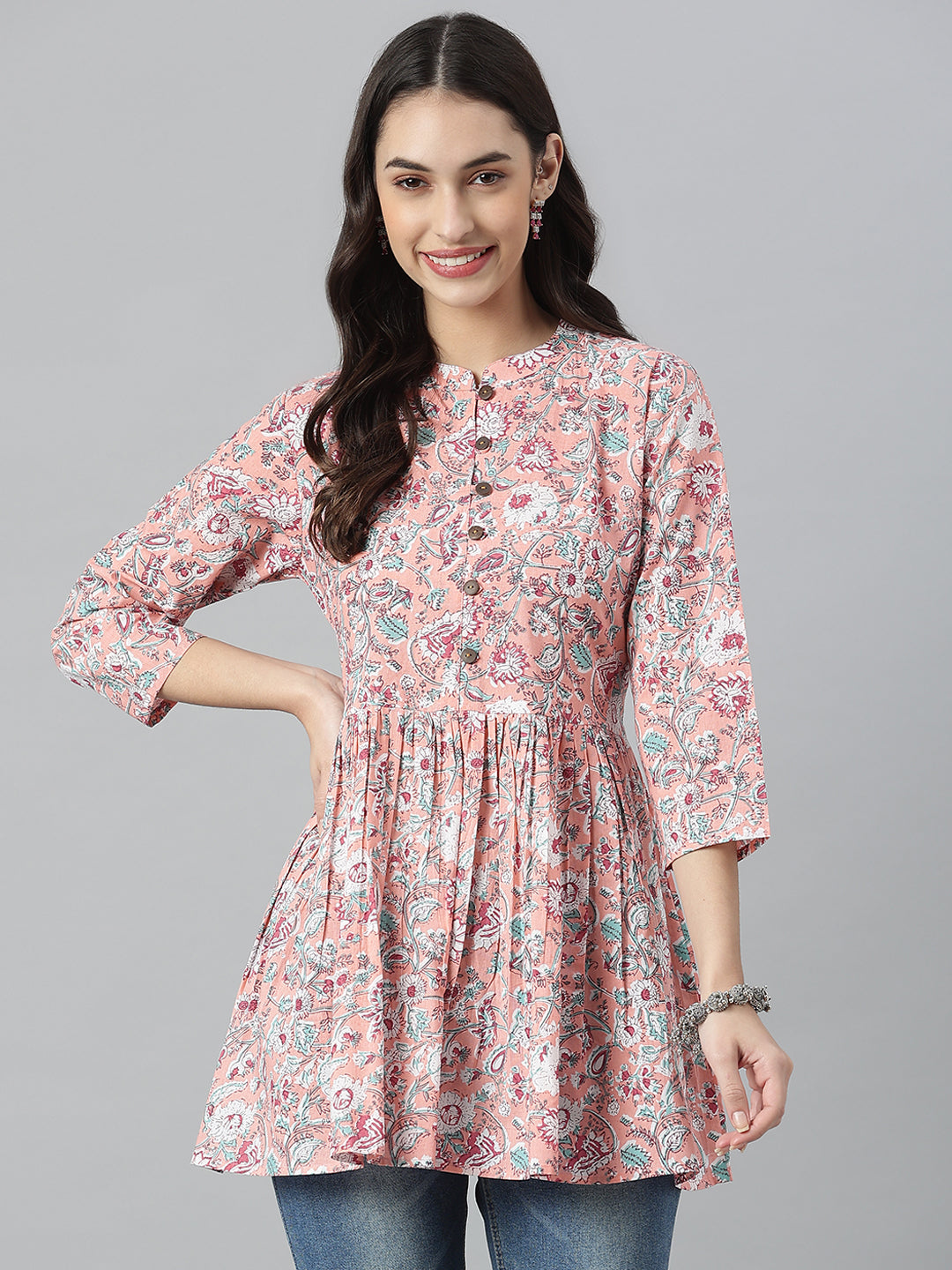 Floral Printed Cotton Flared Ethnic Short Tunic