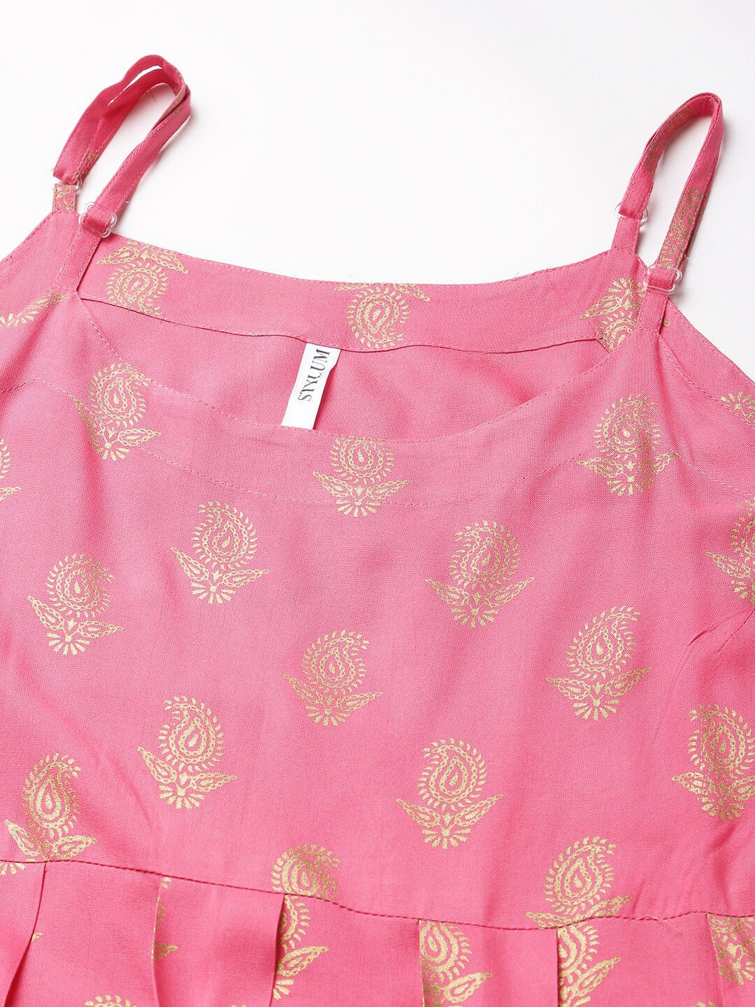 Gold Printed Rayon Pleated Kurta