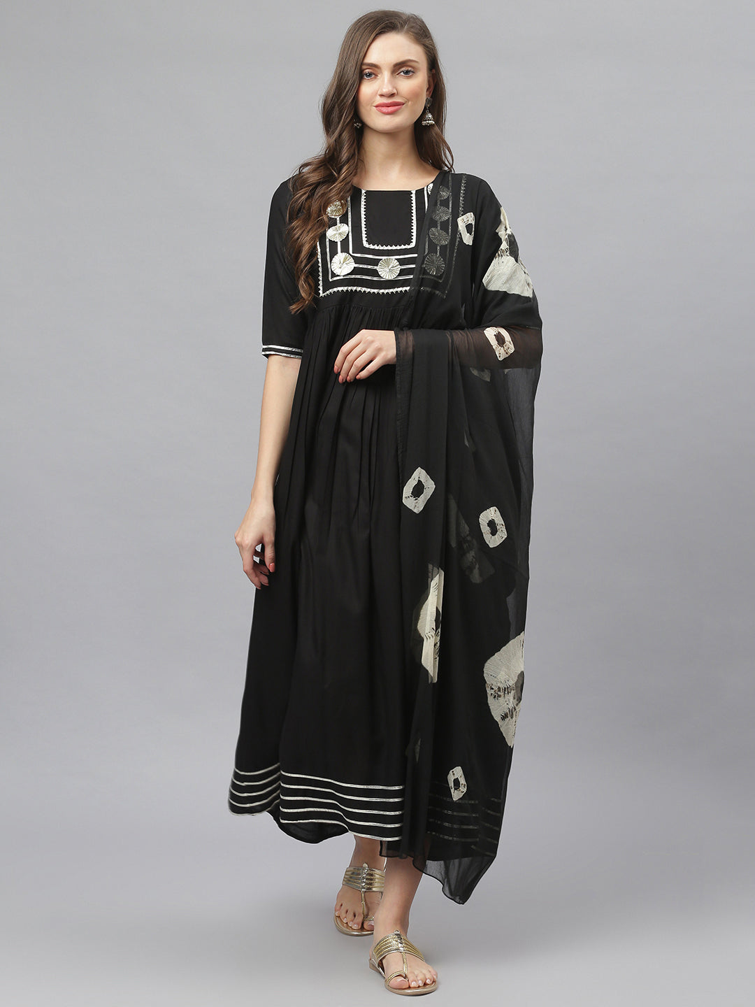 Embellished Rayon flared Kurta with Dupatta