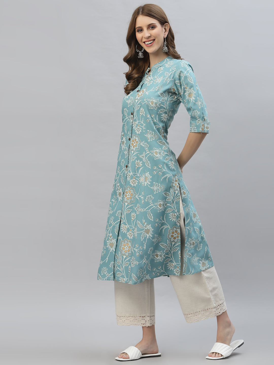 Floral Print Rayon A-Line Kurta