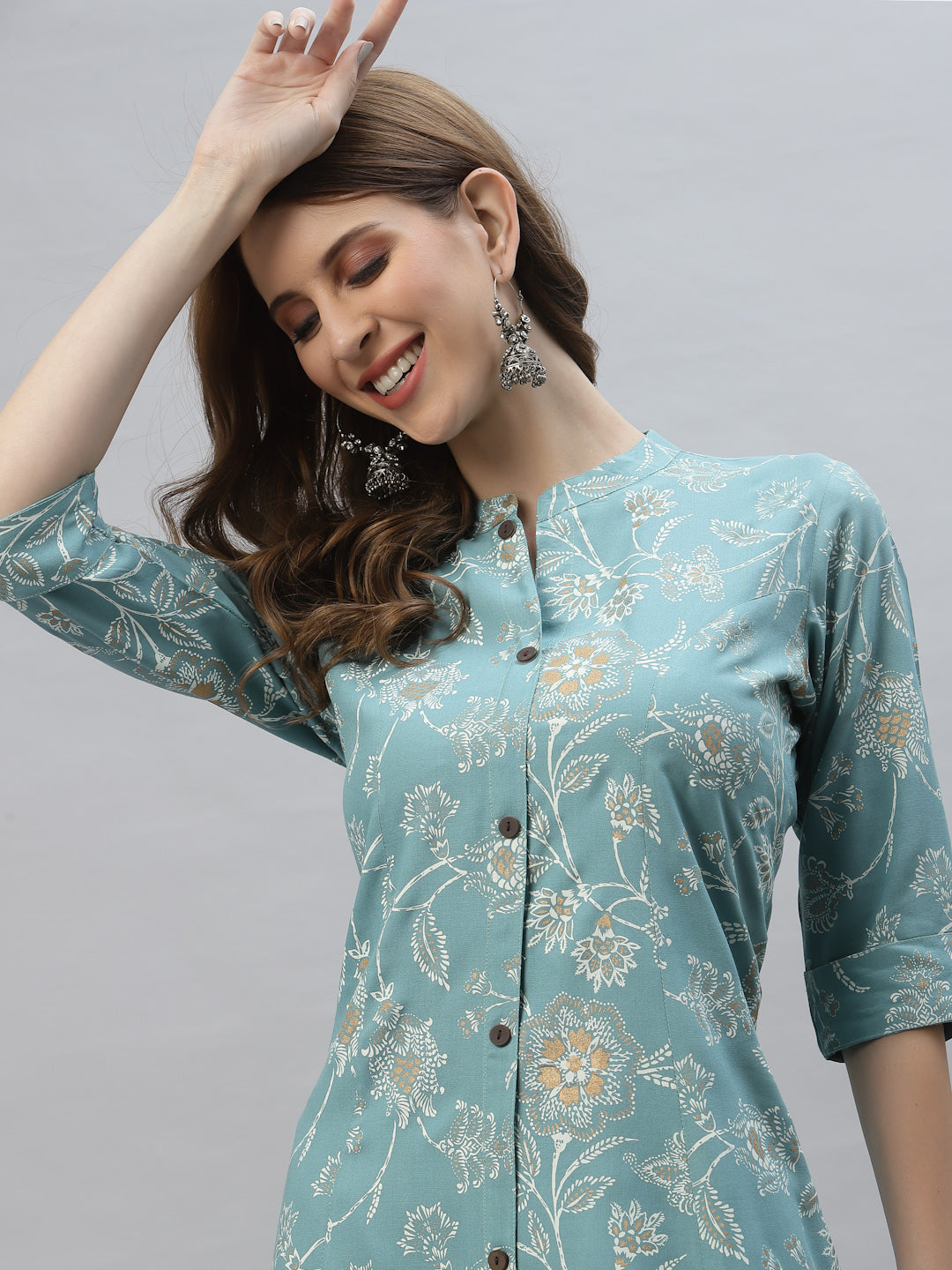 Floral Print Rayon A-Line Kurta