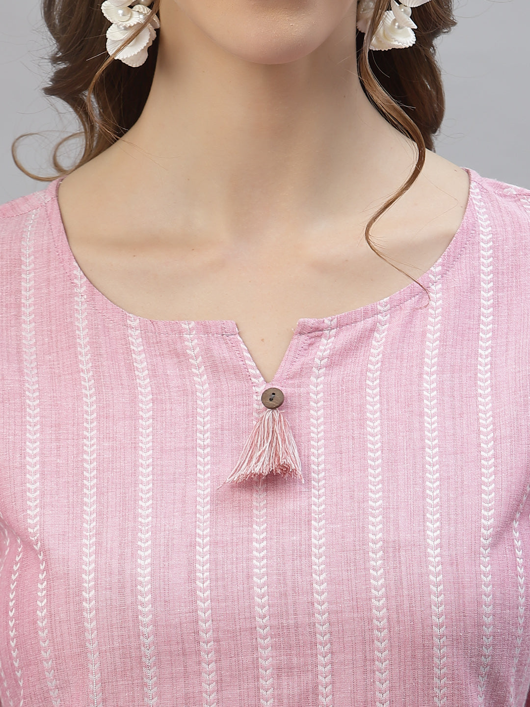 Self Woven Striped Cotton Blend Straight Kurta