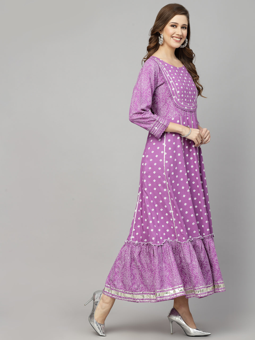 Bandhani Printed & Embellished Rayon Anarkali Kurta