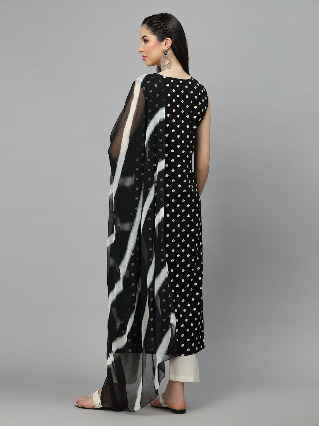 Bandhej Printed A-Line Kurta With Dupatta
