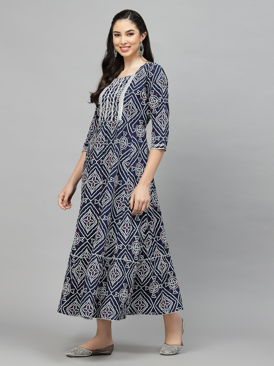 Bandhej Printed Rayon Tiered Kurta