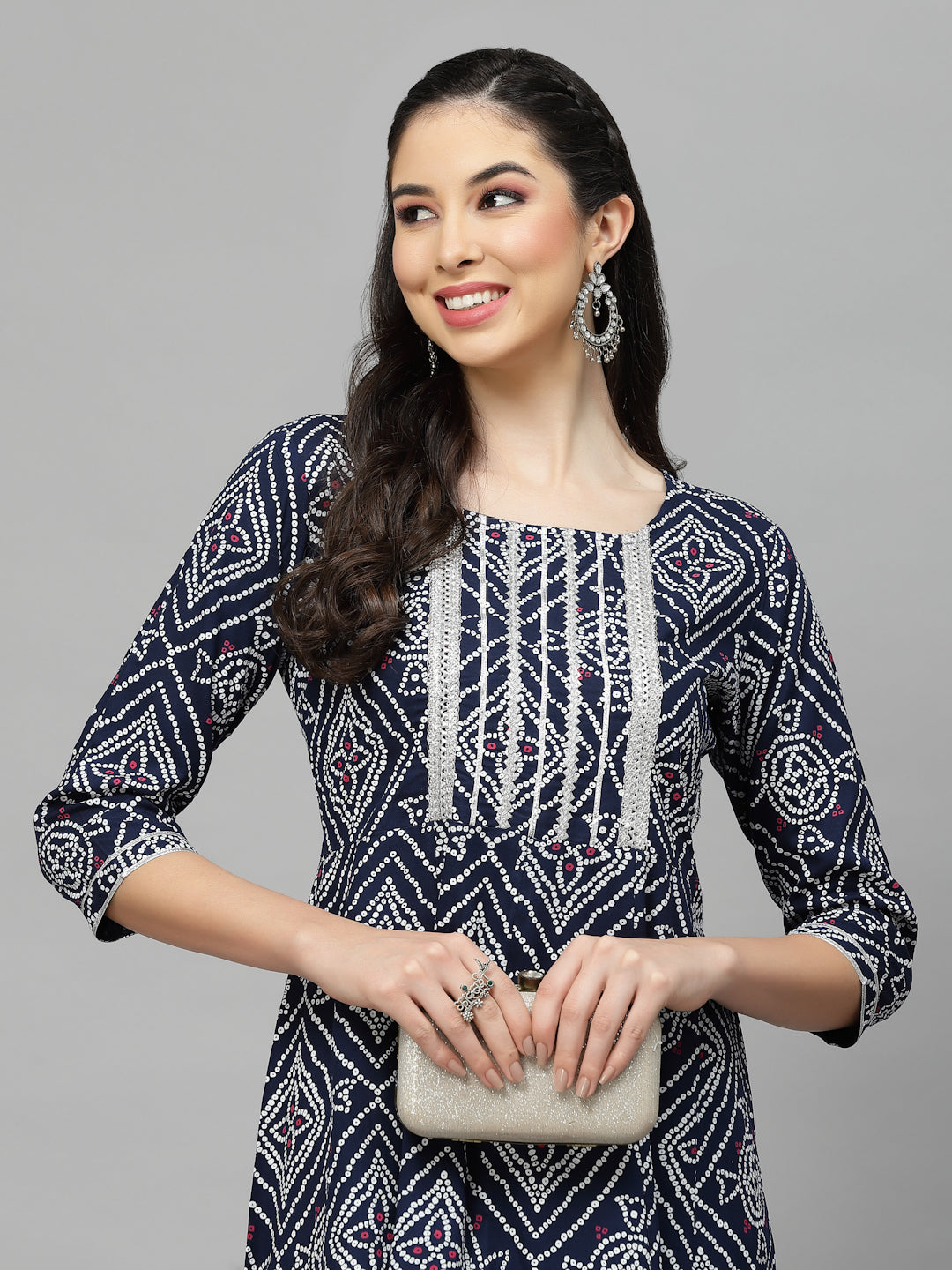 Bandhej Printed Rayon Tiered Kurta