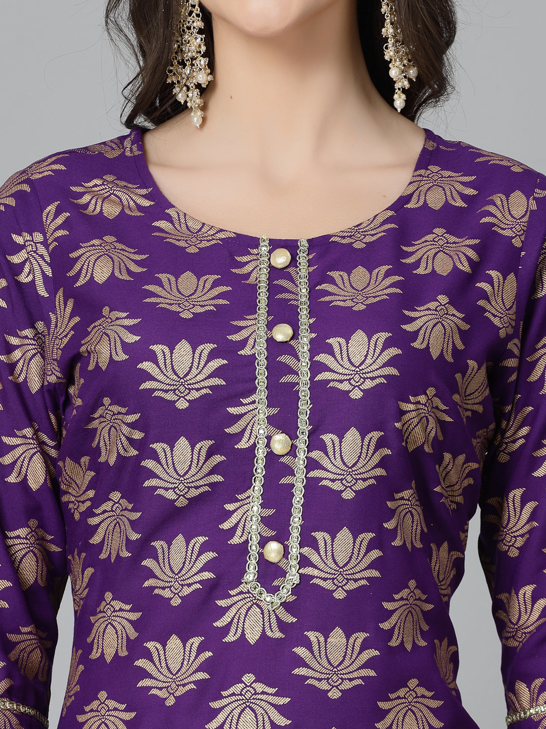 Gold Printed Rayon Straight Kurta