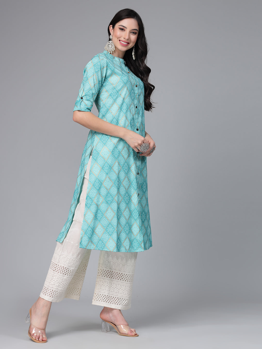 Bandhani Printed Cotton Blend Straight Kurta