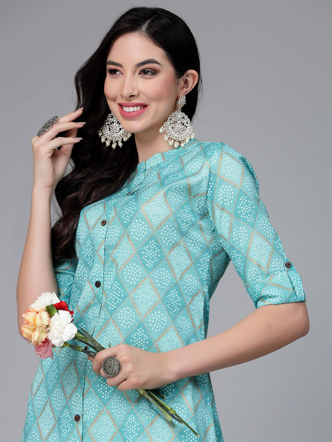 Bandhani Printed Cotton Blend Straight Kurta