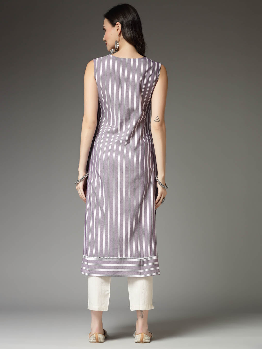 Woven Striped Cotton Blend Straight Kurta