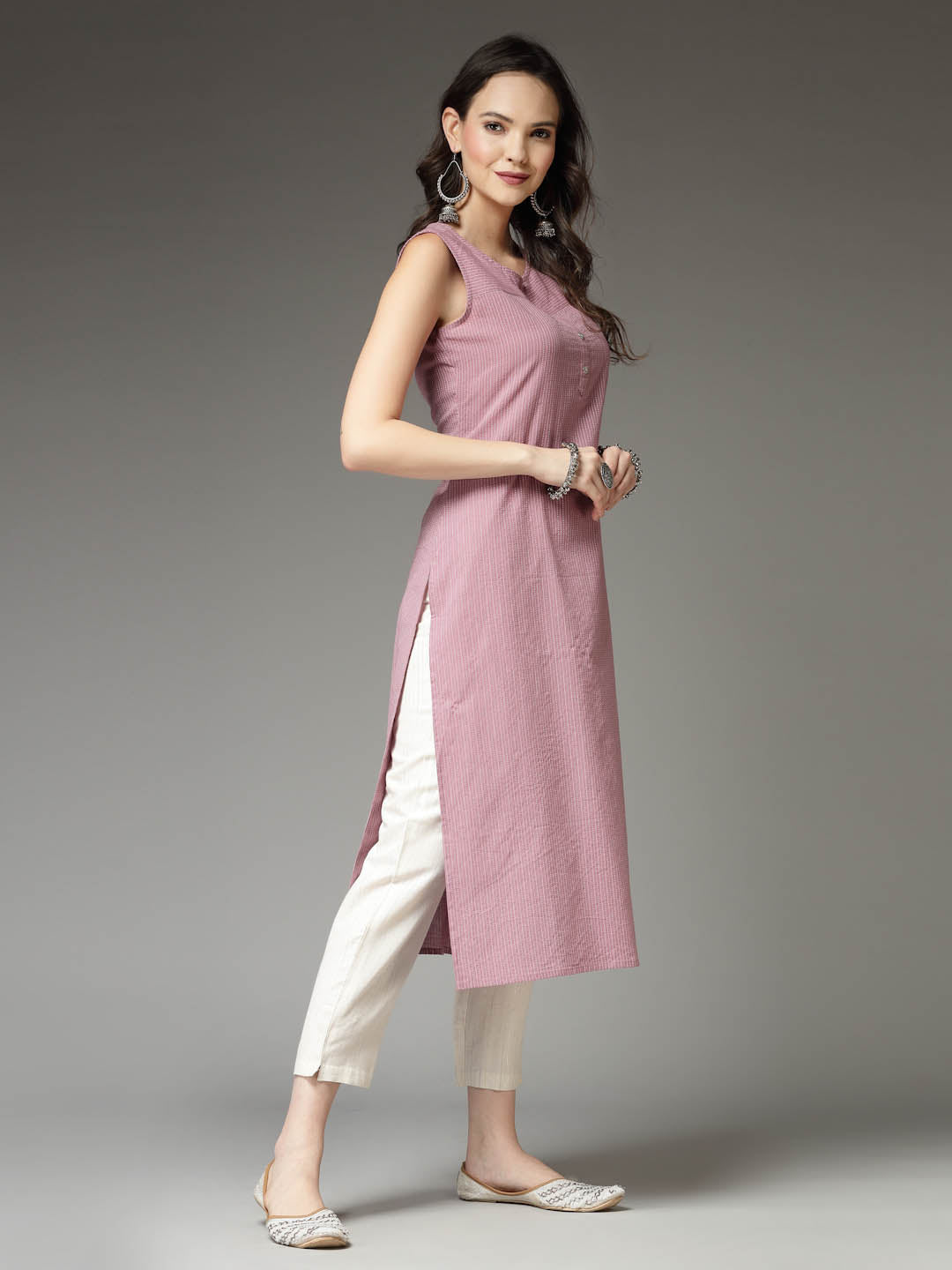 Woven Kantha Cotton Straight Kurta