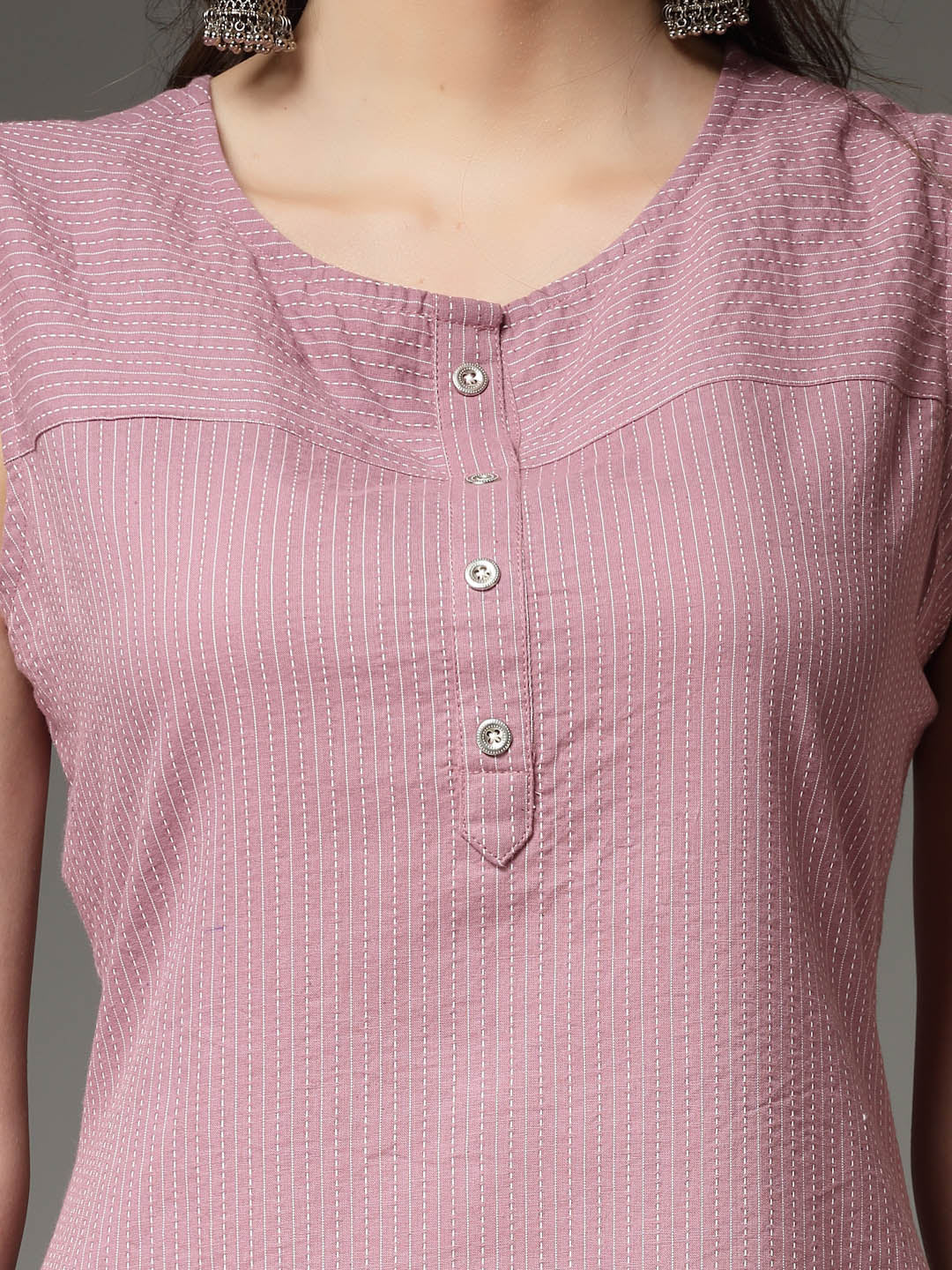 Woven Kantha Cotton Straight Kurta