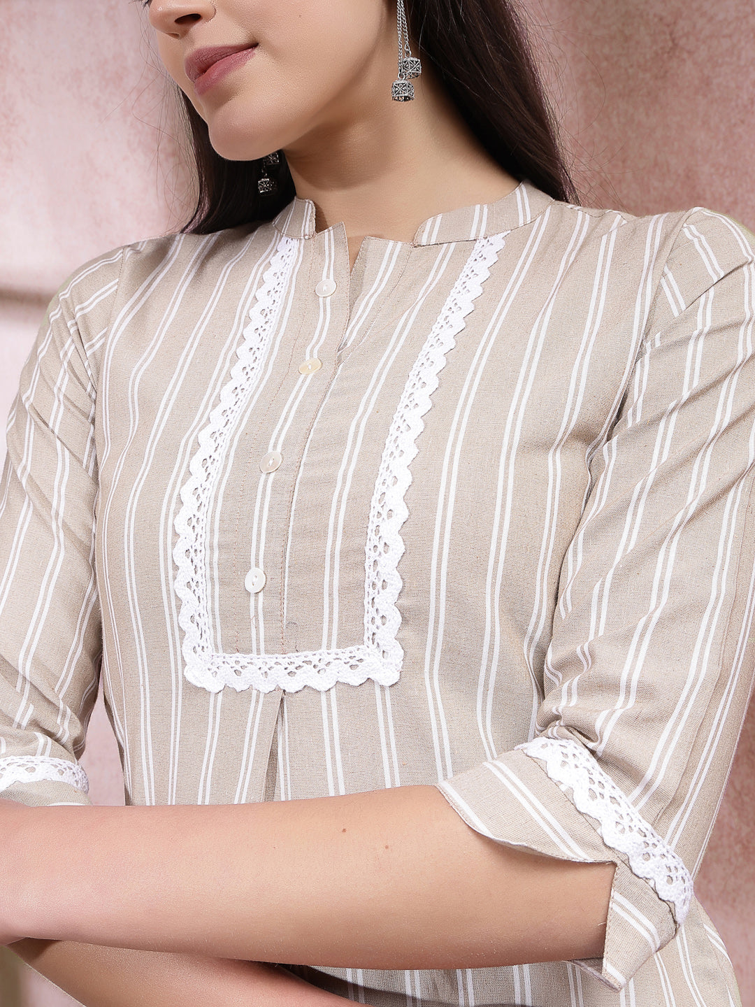 Woven Striped Cotton Blend Straight Kurta