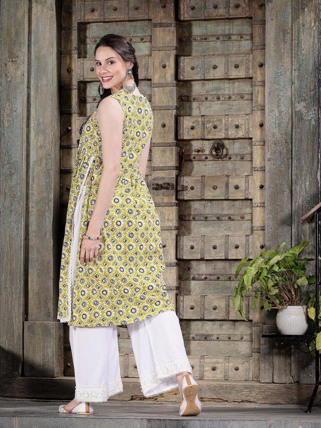 Geometric Printed Cotton Pleated Kurta