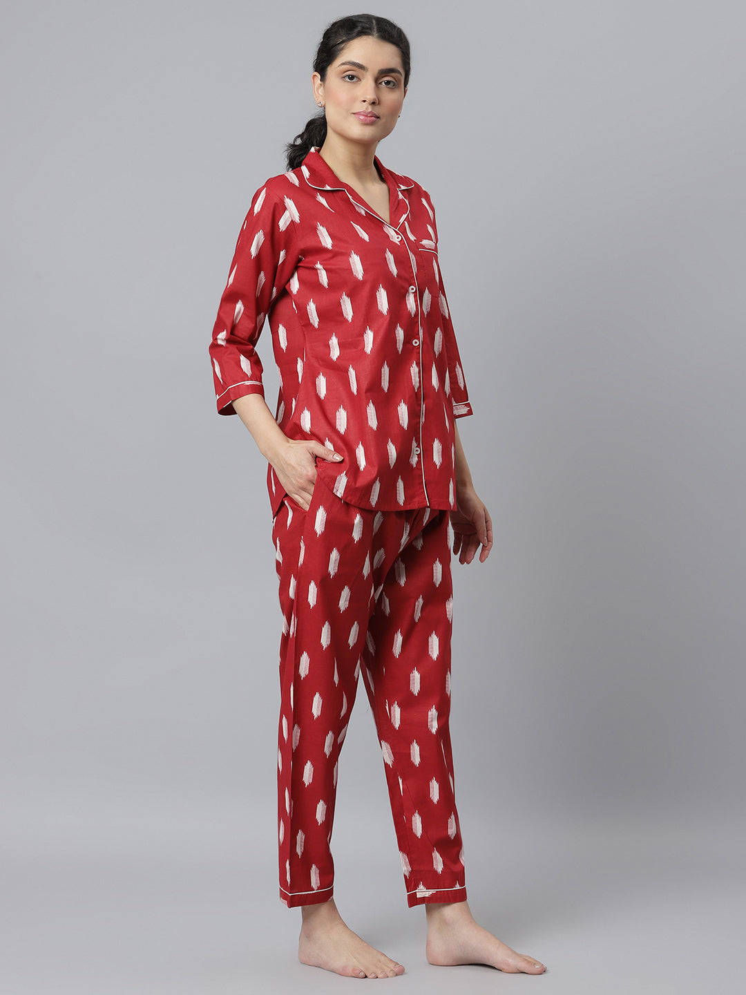 Ikat Printed Rayon Night Suit Set