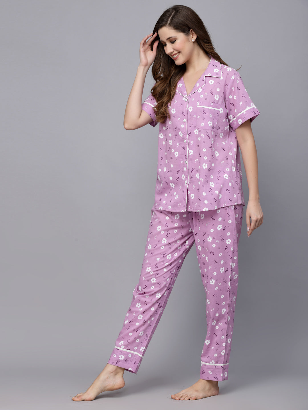 Floral Printed Rayon Night Suit