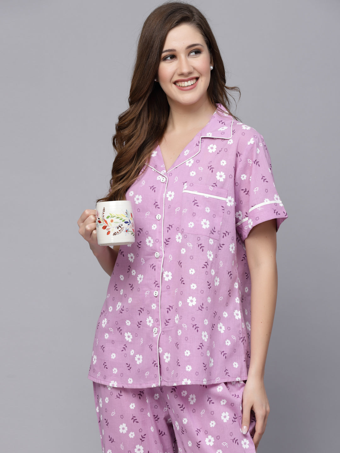 Floral Printed Rayon Night Suit