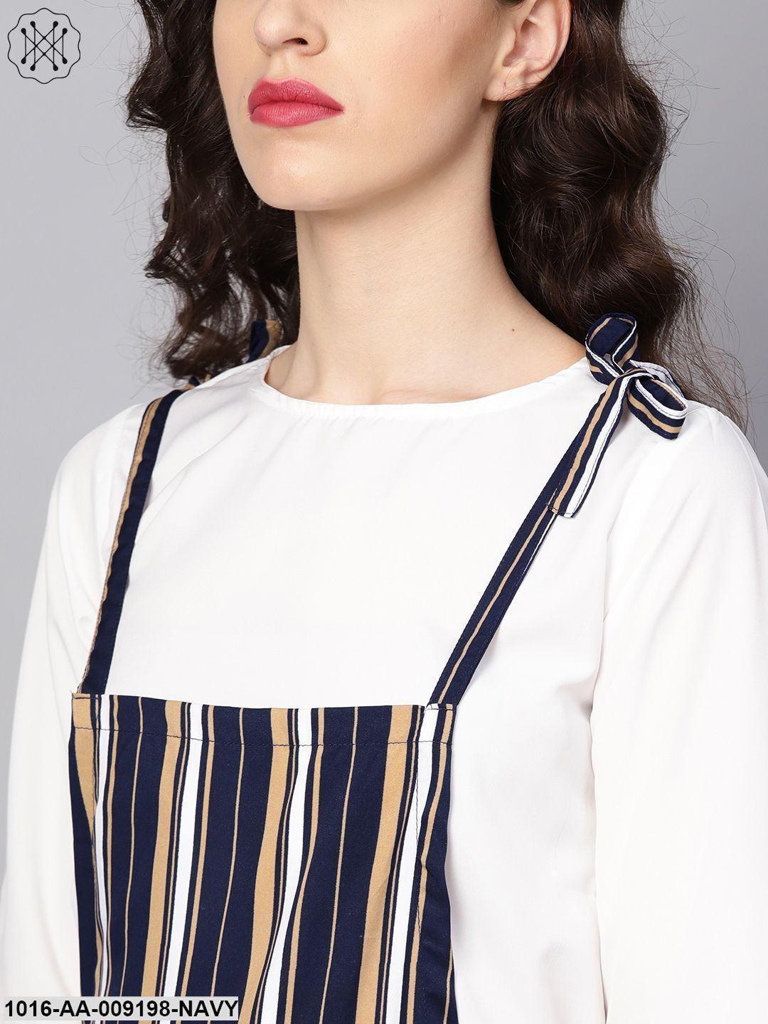 Multi Colored Striped Knot Style Dungree With White Top