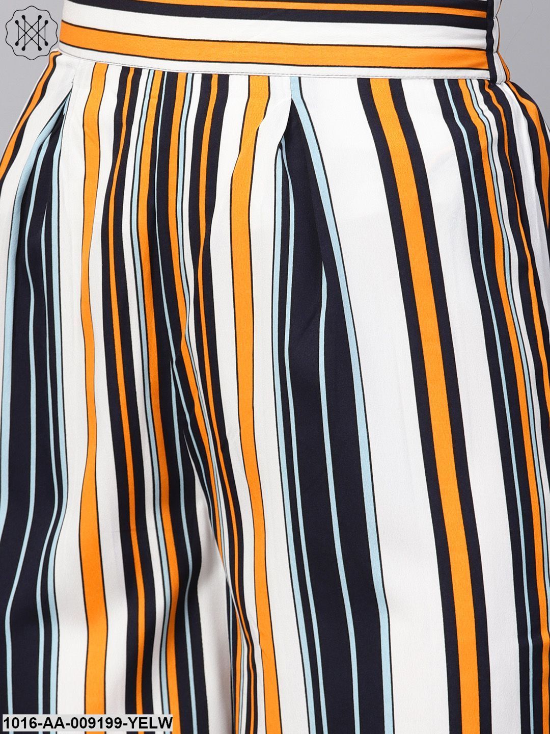 Solid Yellow Jacket & Stripped Palazzo Clothing Set