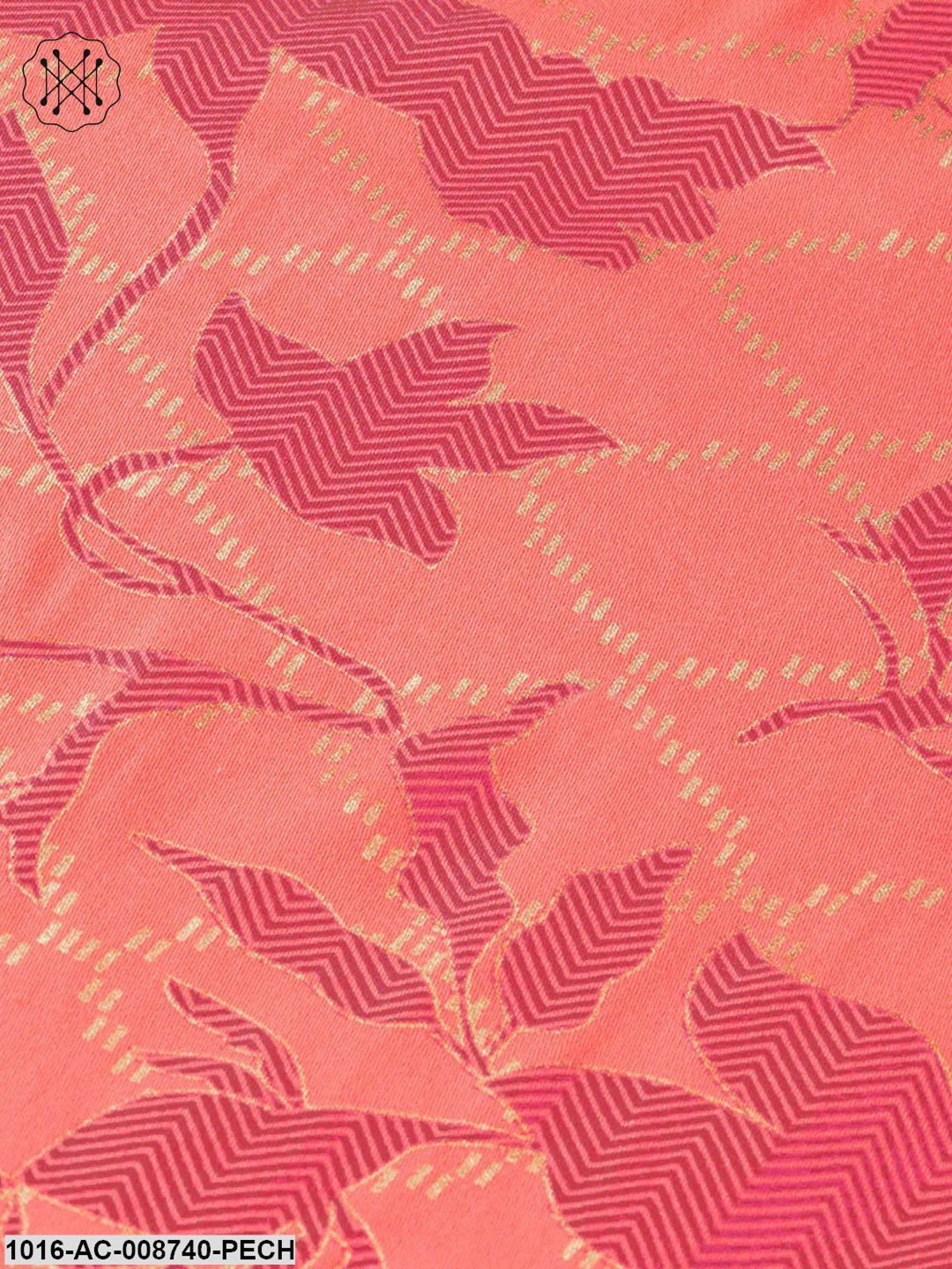 Peach & Magenta gold printed maxi dress with Round neck & 3/4 sleeves