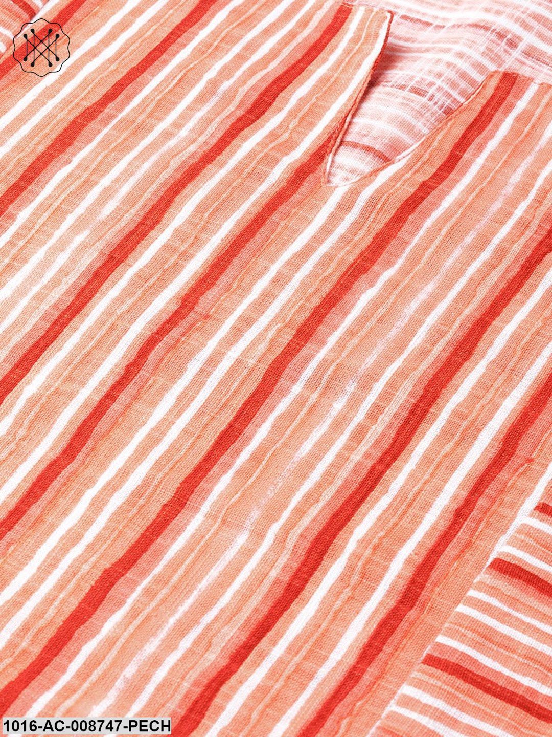 Peach Stripped Idi dress with Round Neck With V & 3/4 sleeves