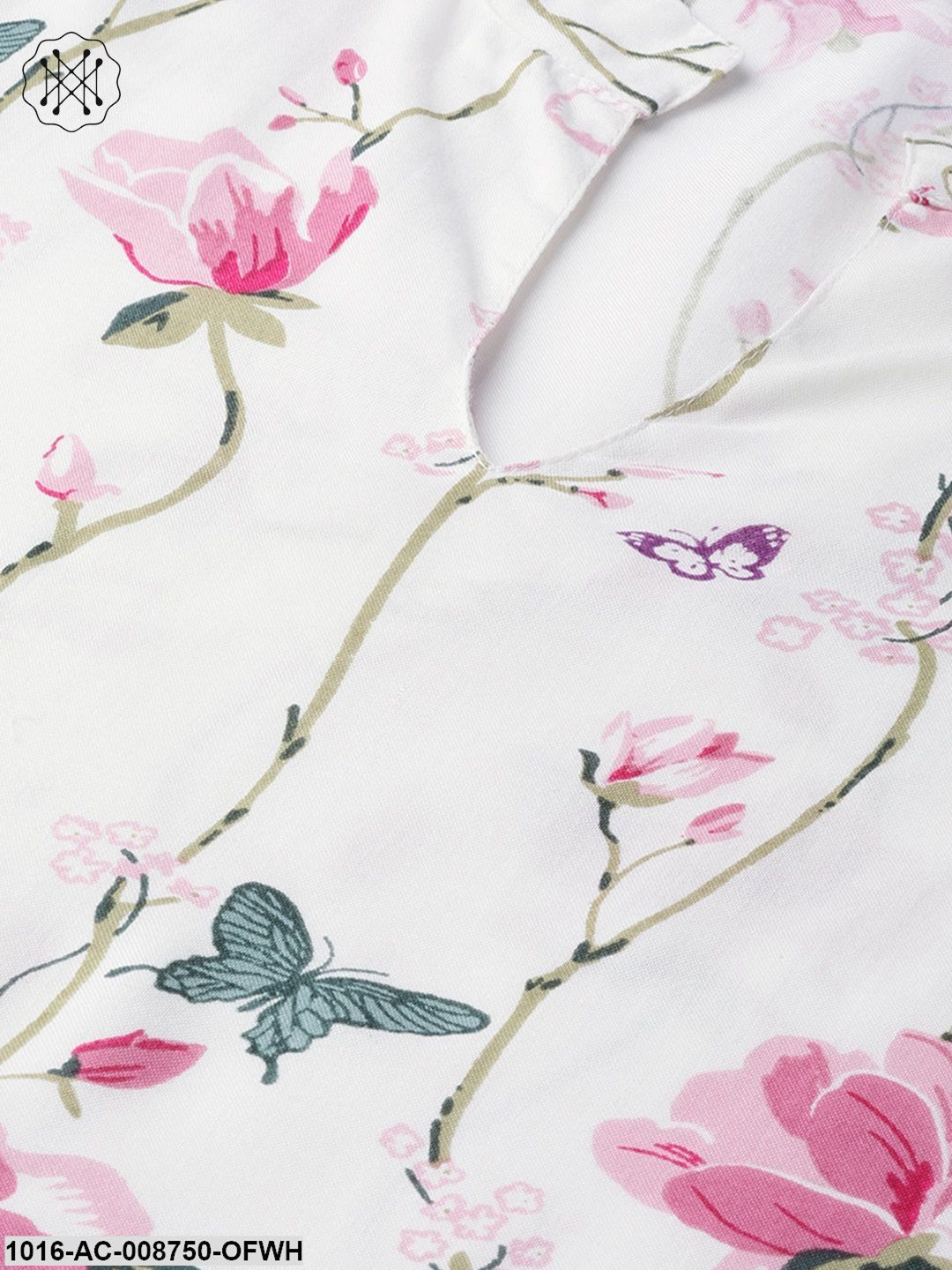 Off-White Multi coloured Floral printed Maxi dress with Mandarin collar & 3/4 sleeves