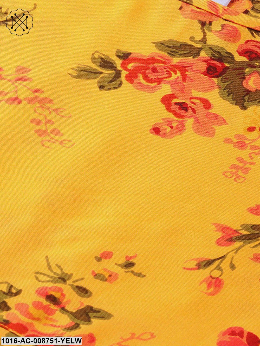 Yellow Multi coloured floral printed Maxi dress with Round neck & 3/4 sleeves