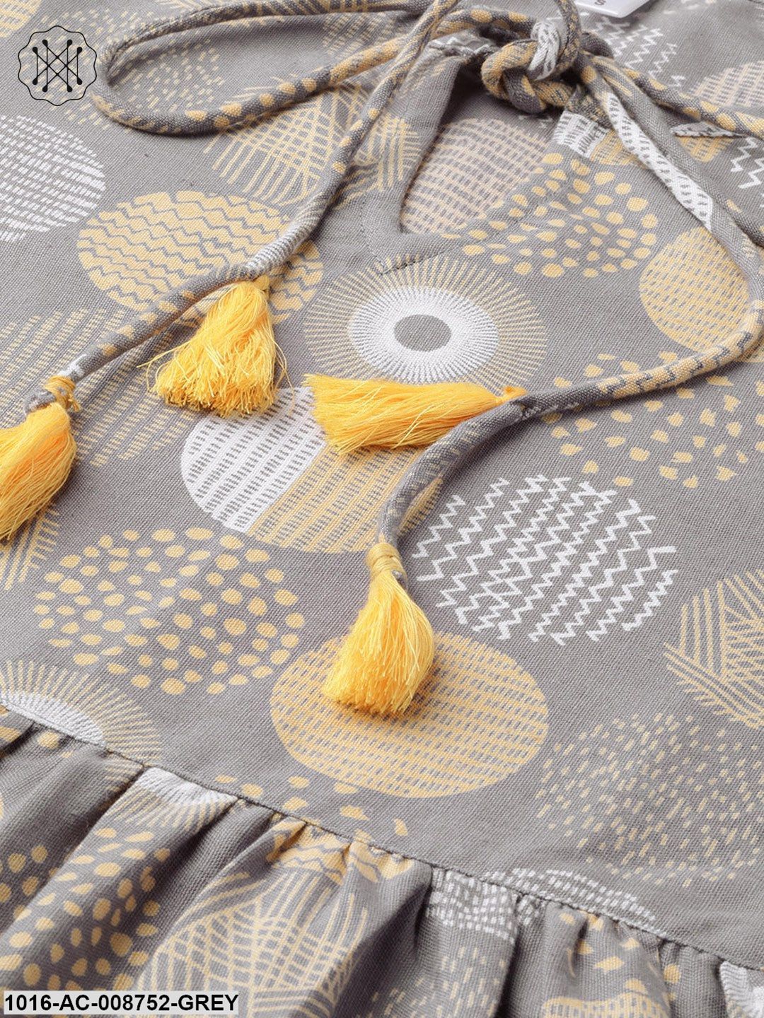 Grey multi coloured Printed Maxi dress with keyhole neck & half sleeves