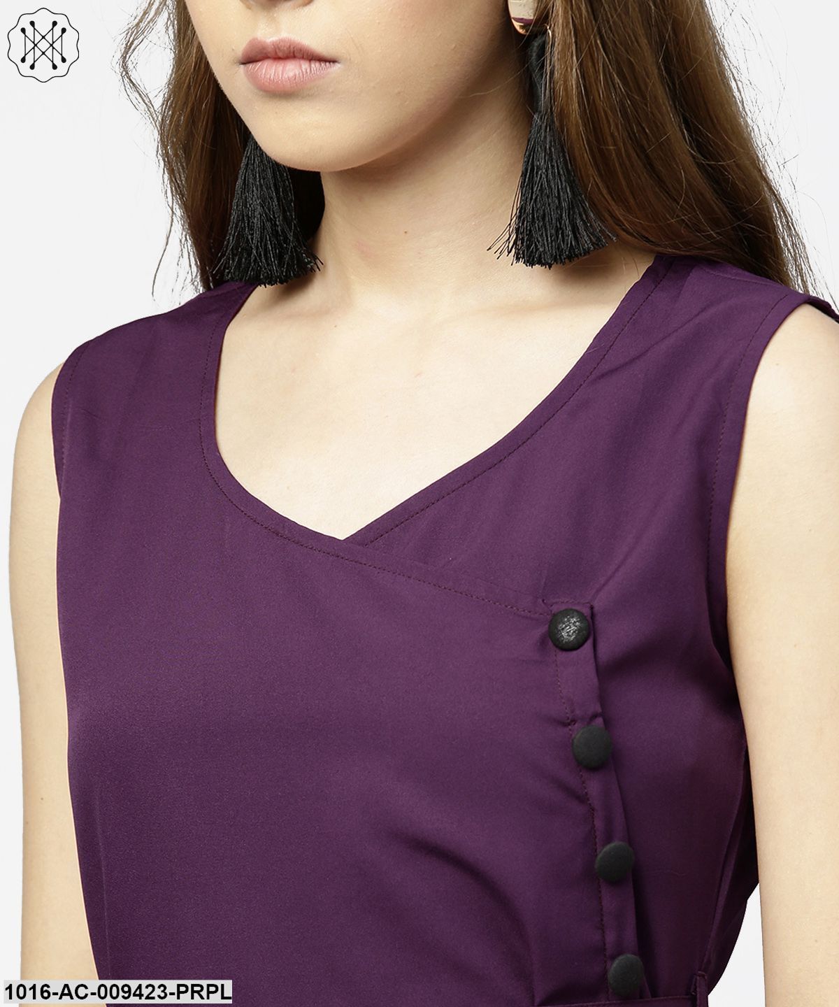 Purple Sleeveless A-Line Dress With Belt