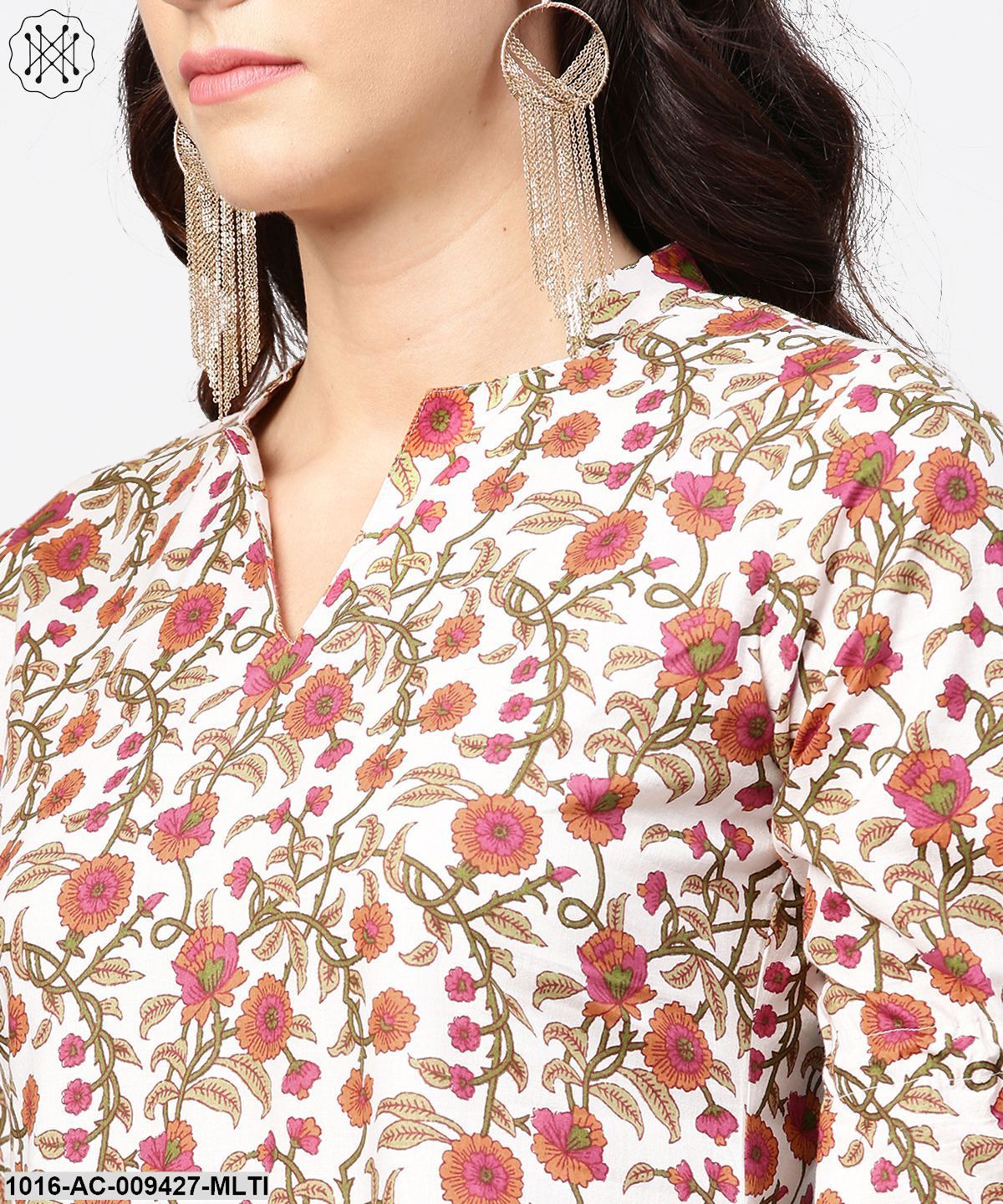 Multi Printed Half Sleeve Cotton A-Line Dress