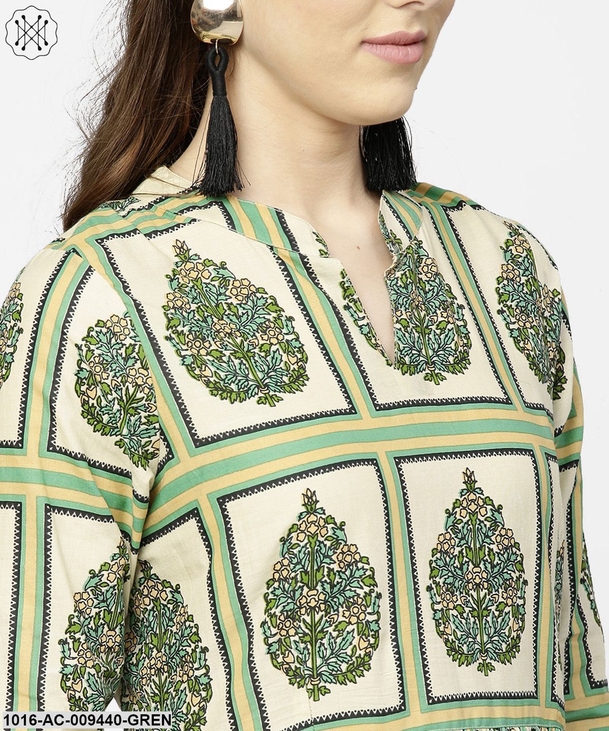 Green Printed Half Sleeve Cotton Maxi Dress