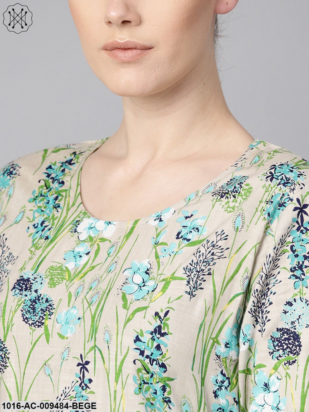 Floral Print Dress With Gathers In Centre With A Belt At The Back