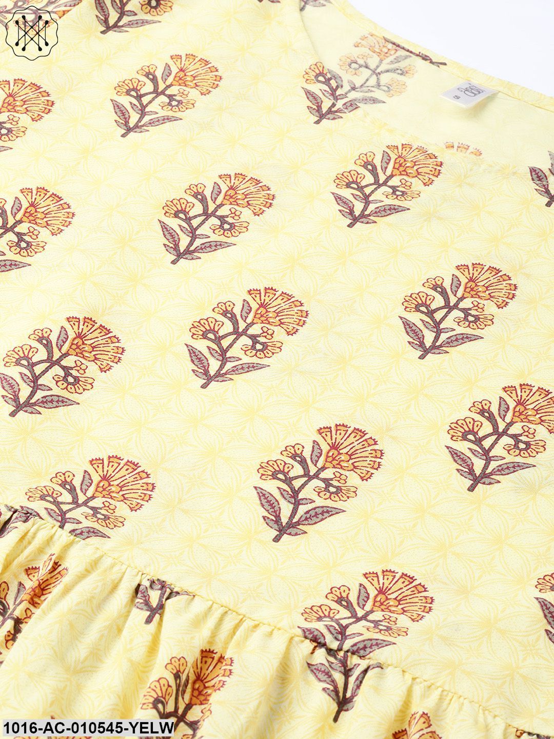 Women Yellow & Brown Floral Printed A-Line Dress
