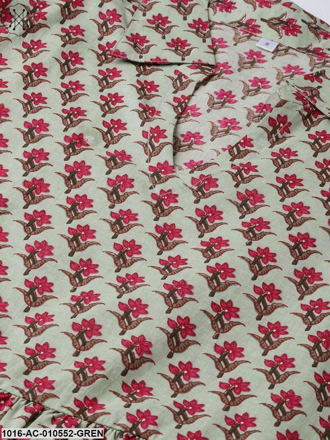 Women Green & Red Floral Printed Fit And Flare Dress