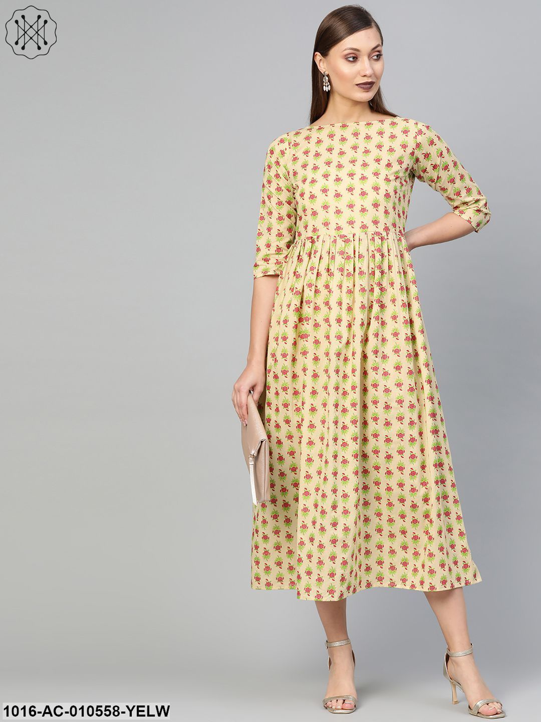 Women Yellow & Green Floral Printed Maxi Dress