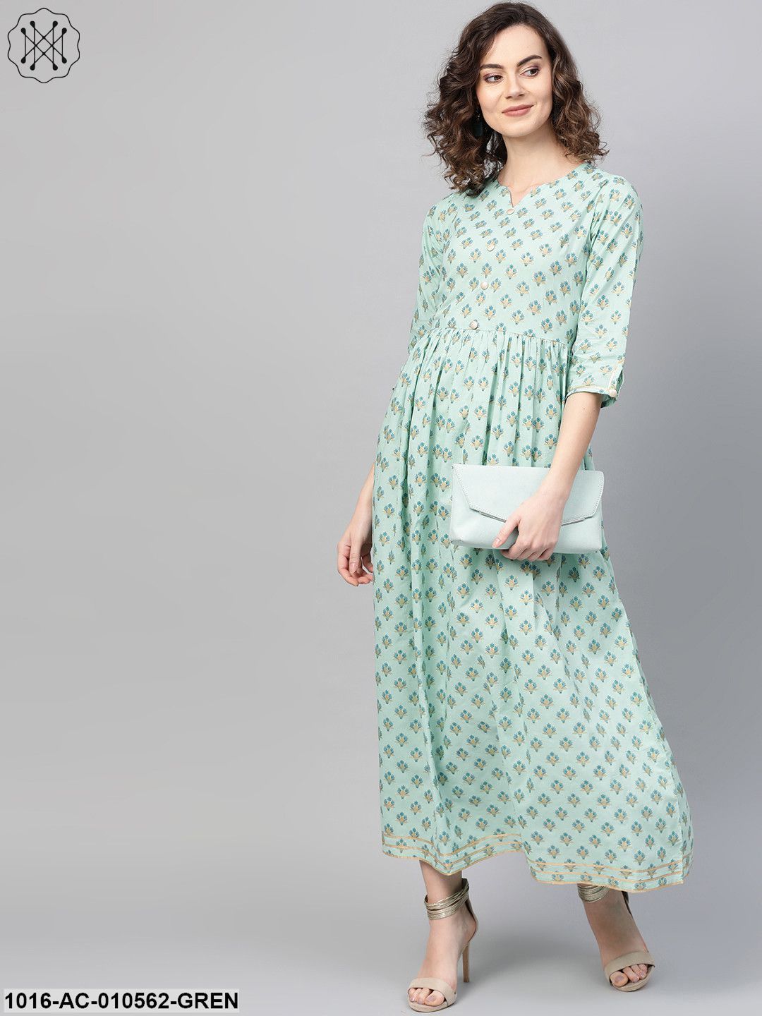 Women Green & Blue Floral Printed Maxi Dress