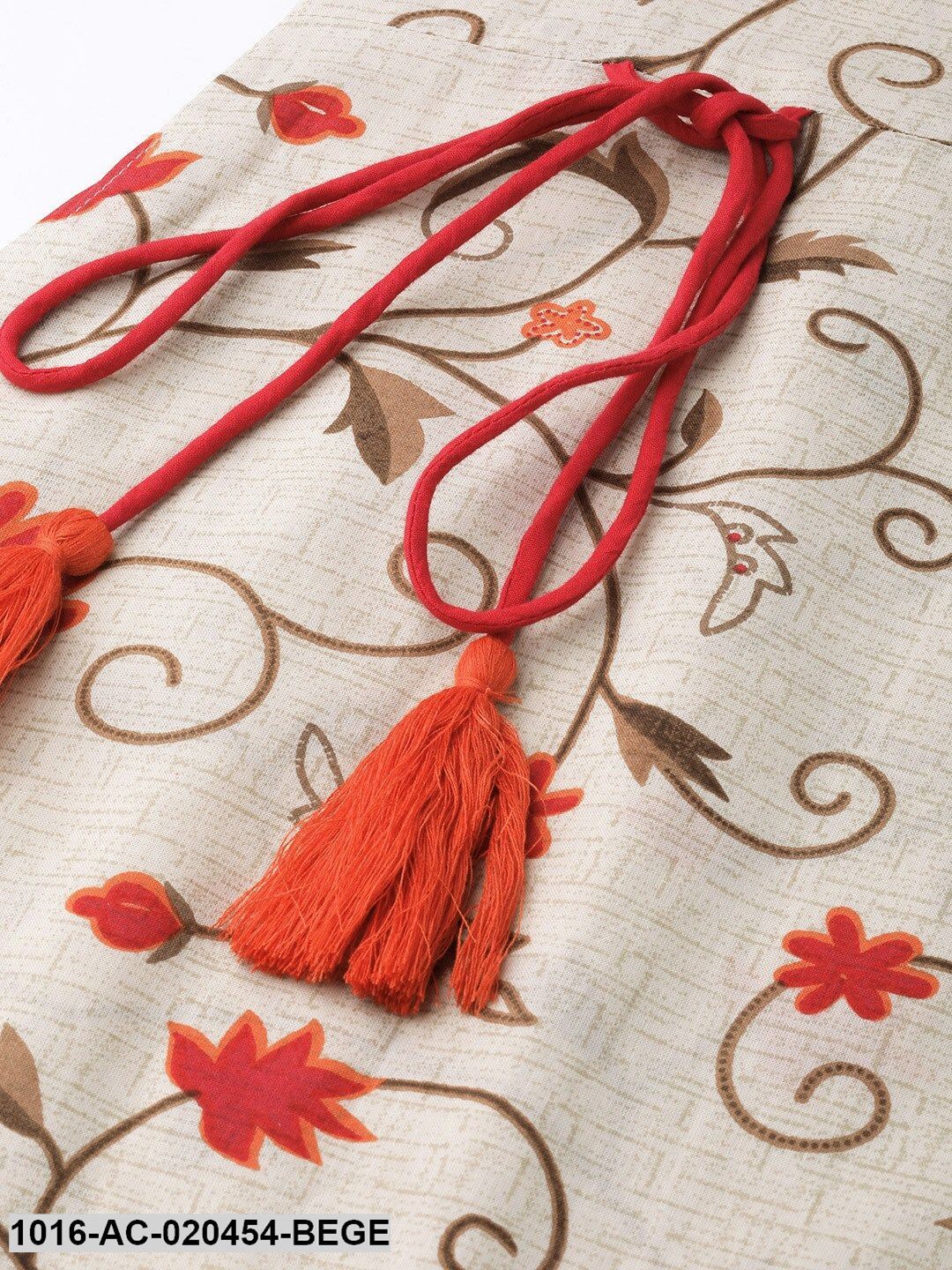 Beige & Red Printed A-Line Dress