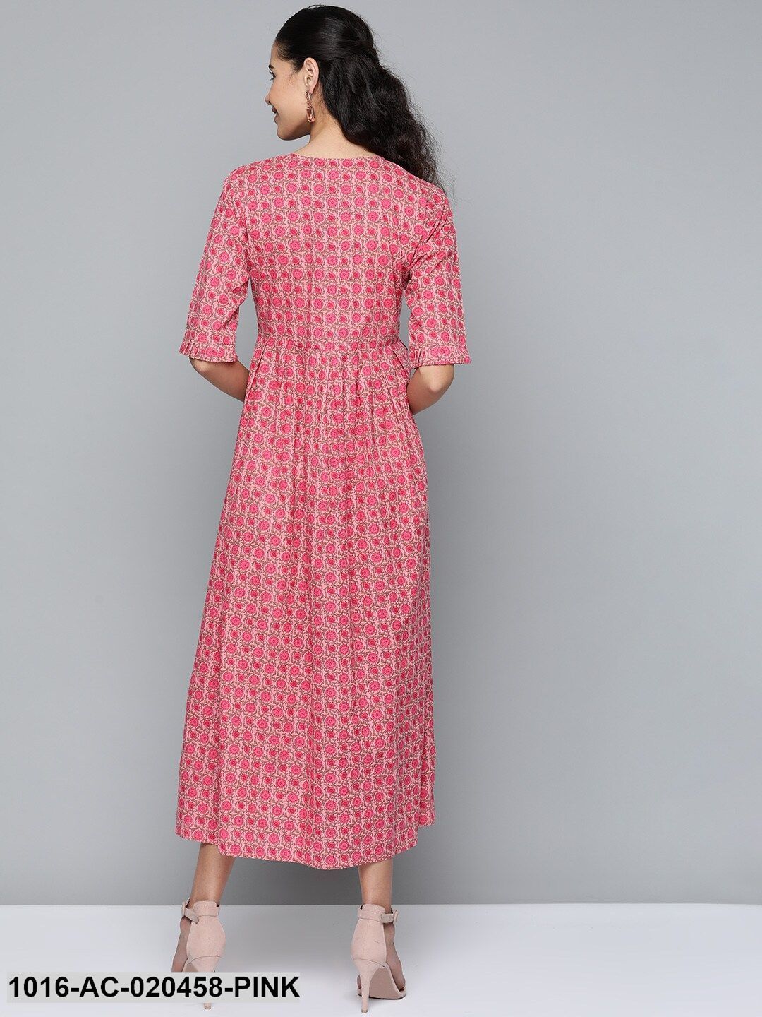 Pink & Olive Green Printed Maxi Dress