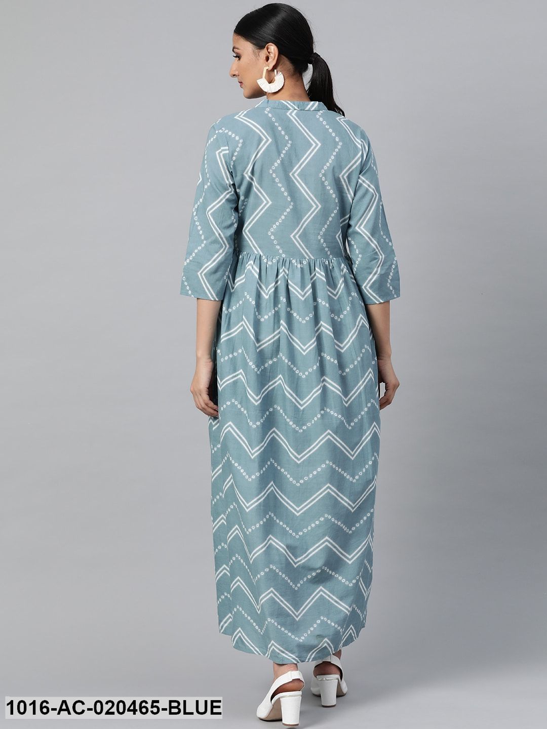 Blue & White Chevron Print Maxi Dress