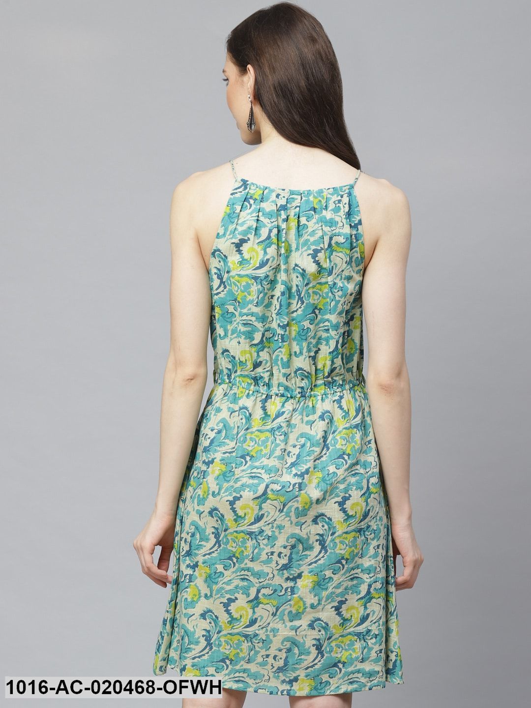 Off-White & Blue Abstract Printed A-Line Dress