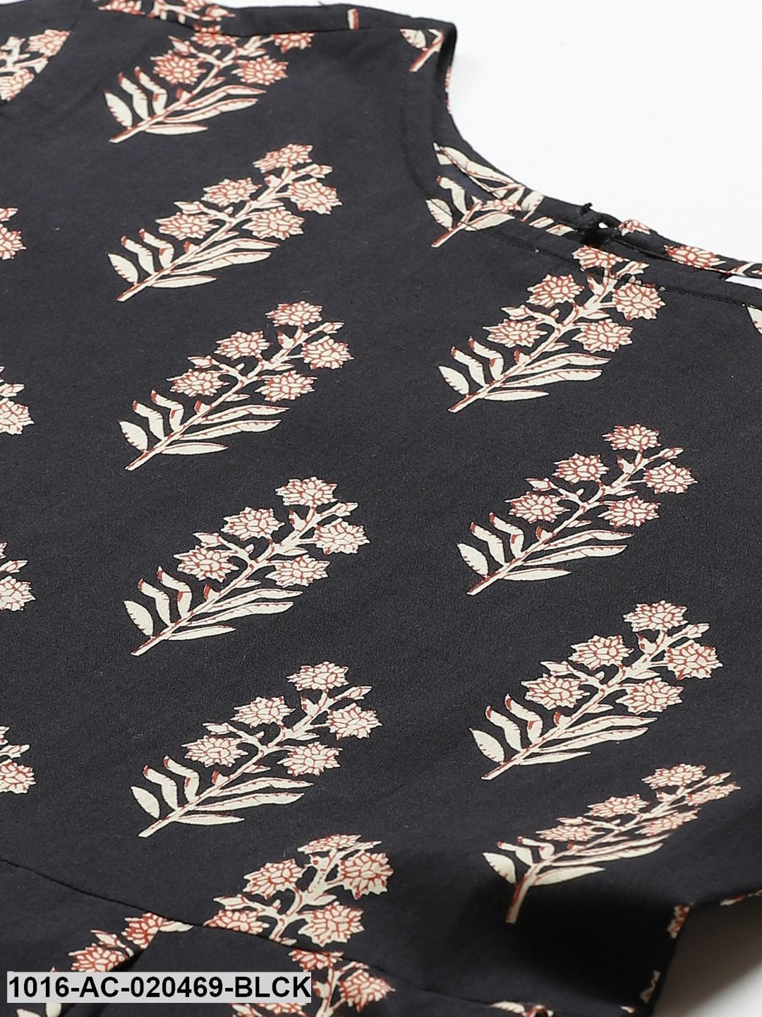 Black & Beige Ethnic Printed Asymmetric A-Line Dress