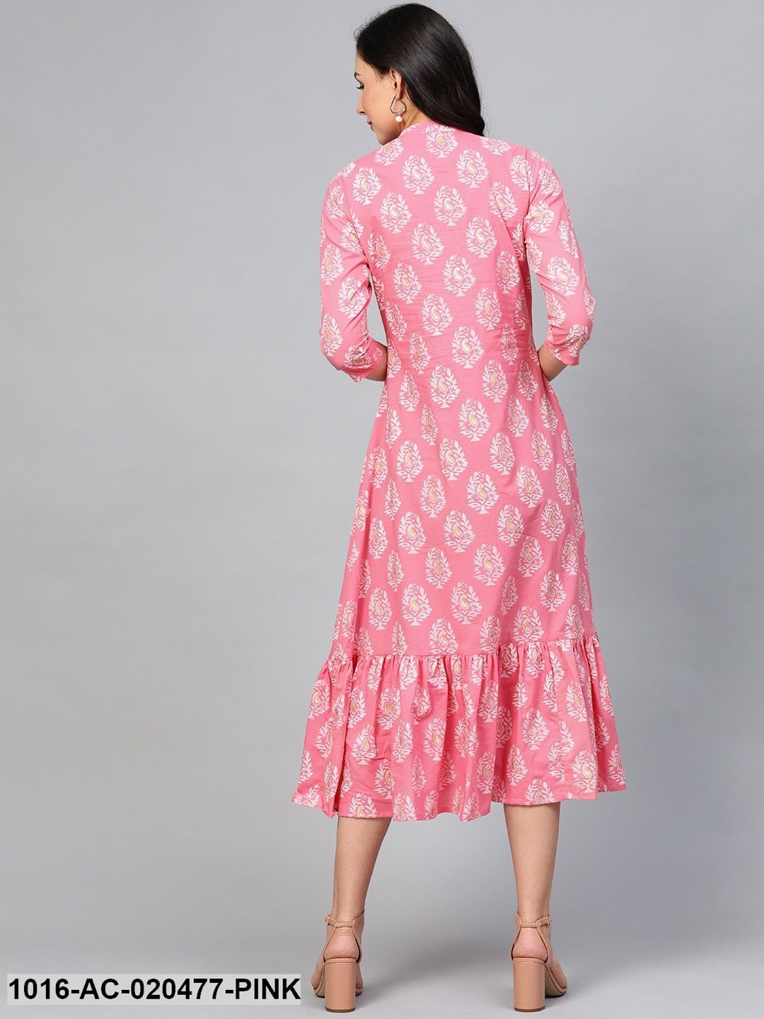 Pink & Off White Printed A-Line Dress