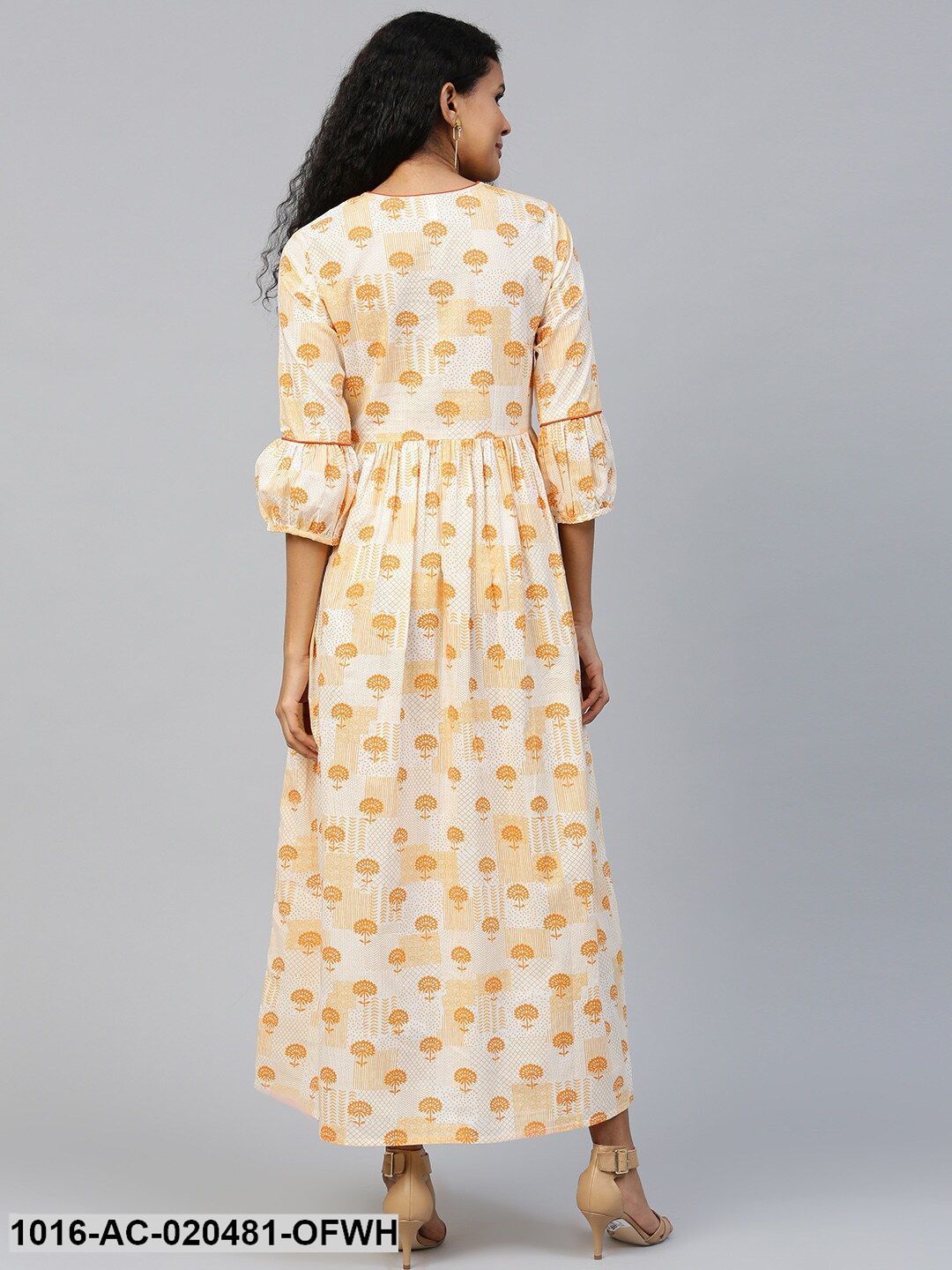 Off-White & Yellow Printed Maxi Dress