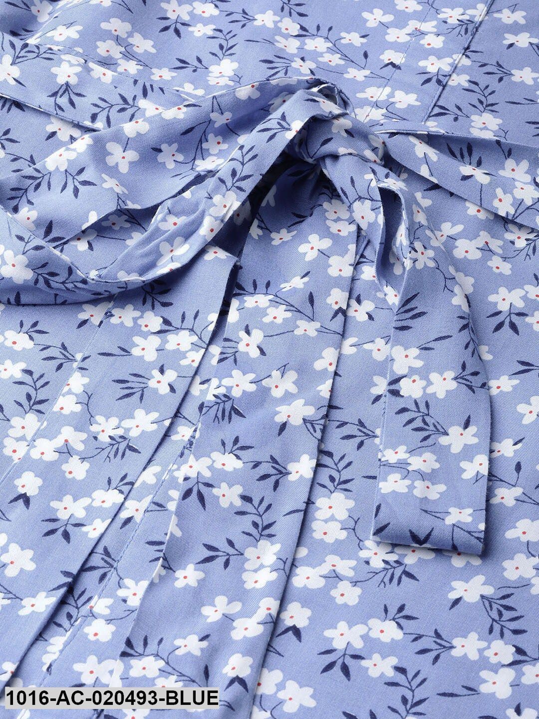 Blue and White Floral Print Maxi Dress